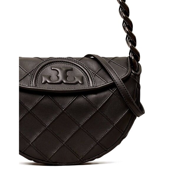 ✺ NWT!  Authentic Tory Burch Black Leather Cresent Fleming Handbag - Picture 2 of 14